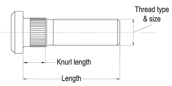 Wheel Stud 1/2" Unf Long Knurl Industrial - The Trailer Shop