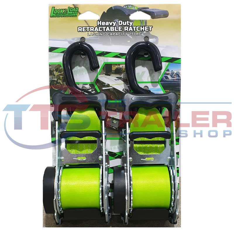 Lock & Load Retractable Ratchet Straps 50mm 2 pack